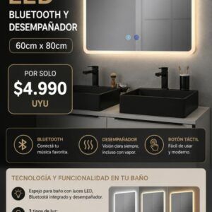 Espejo de baño LED - con bluetooth y desempañador