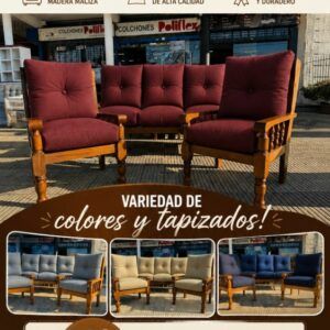 Juego de living: 3 + 1 + 1 en madera maciza