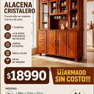 Alacena cristalero - en madera maciza de pino