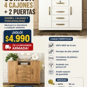 Cómoda 4 cajones + 2 puertas