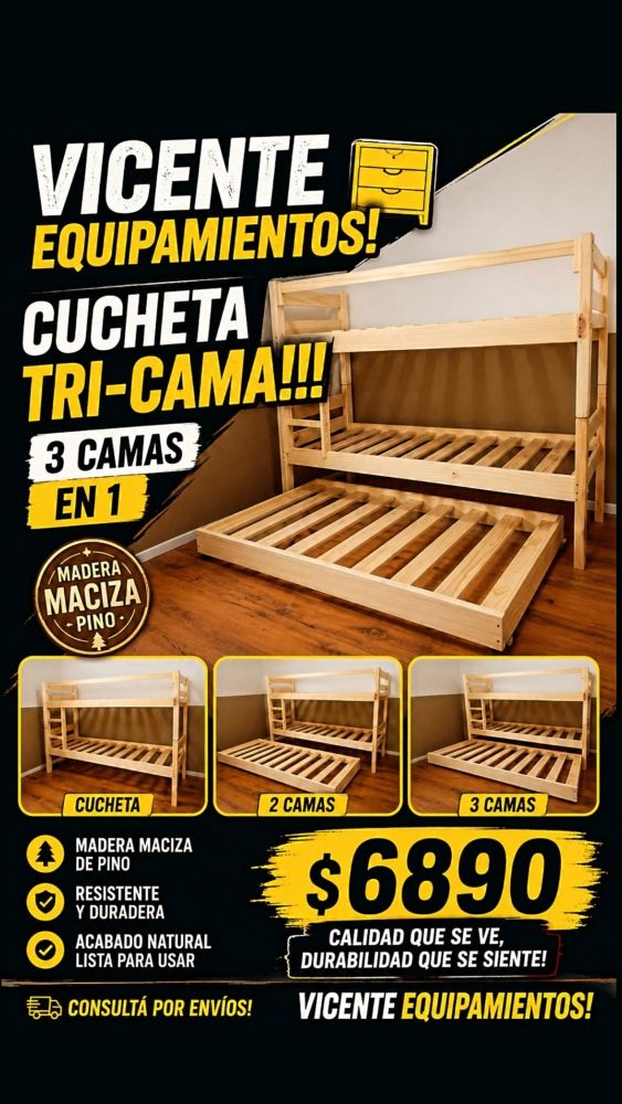 Tri Camas: cuchetas con carro auxiliar