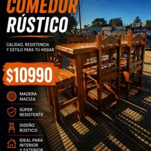 Juego de comedor rústico en madera