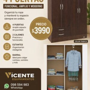 Ropero 4 puertas + 2 cajones