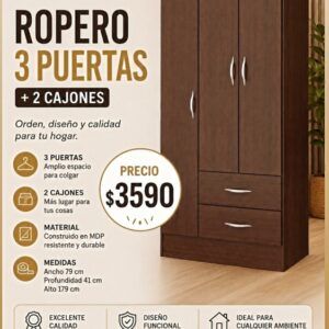 Ropero 3 puertas + 2 cajones